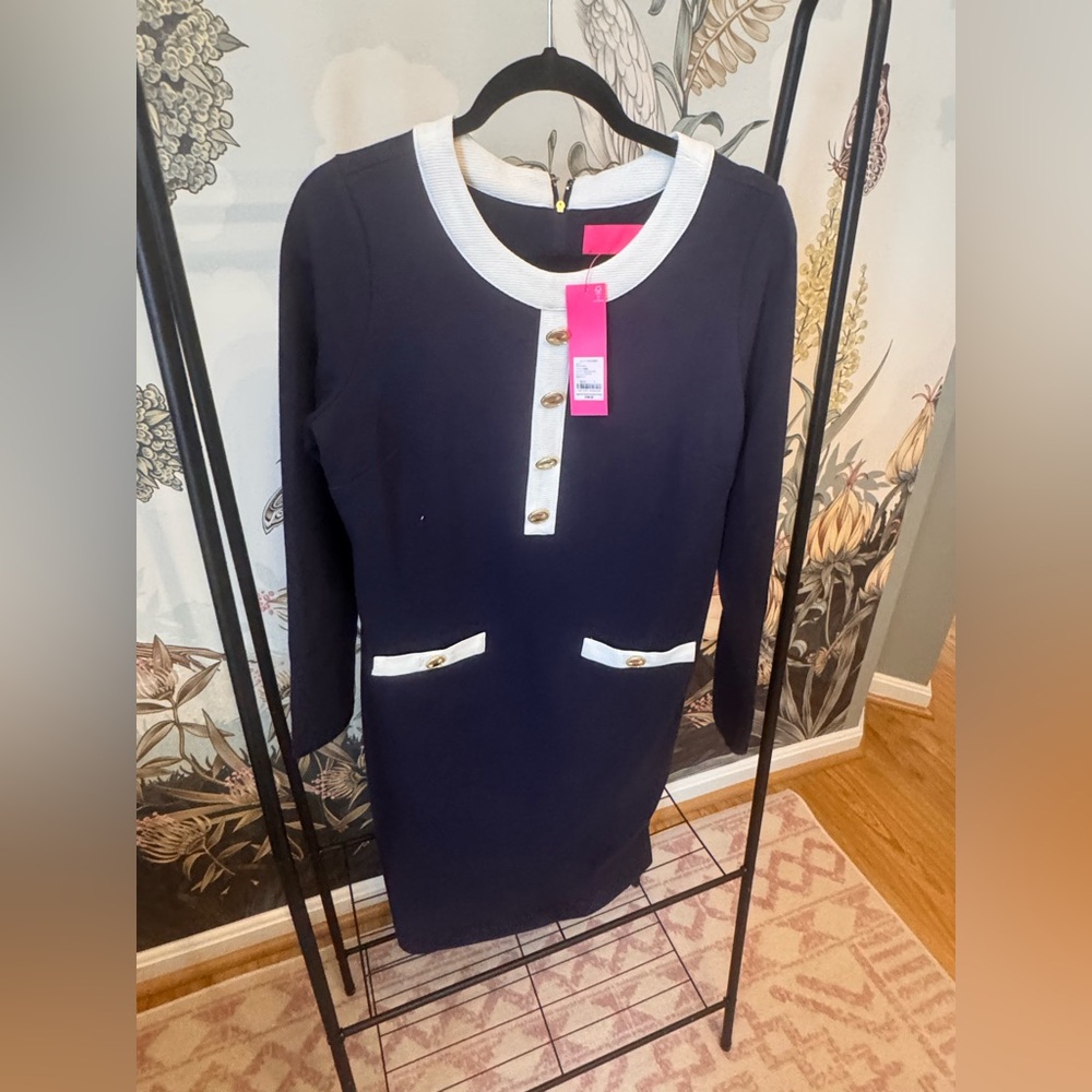 Lilly Pulitzer Navy and White Long Sleeve Shift Dress